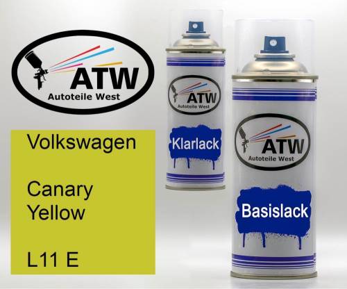 Volkswagen, Canary Yellow, L11 E: 400ml Sprühdose + 400ml Klarlack - Set, von ATW Autoteile West.